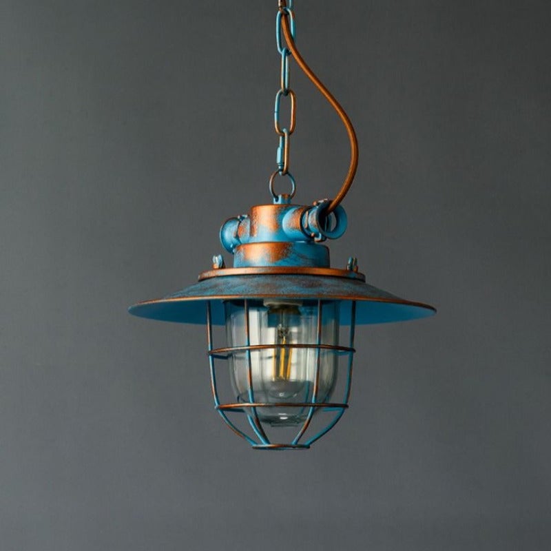 Alessio Industrial Metal/Glass Pendant Light White/Blue Bedroom - Lumpaz