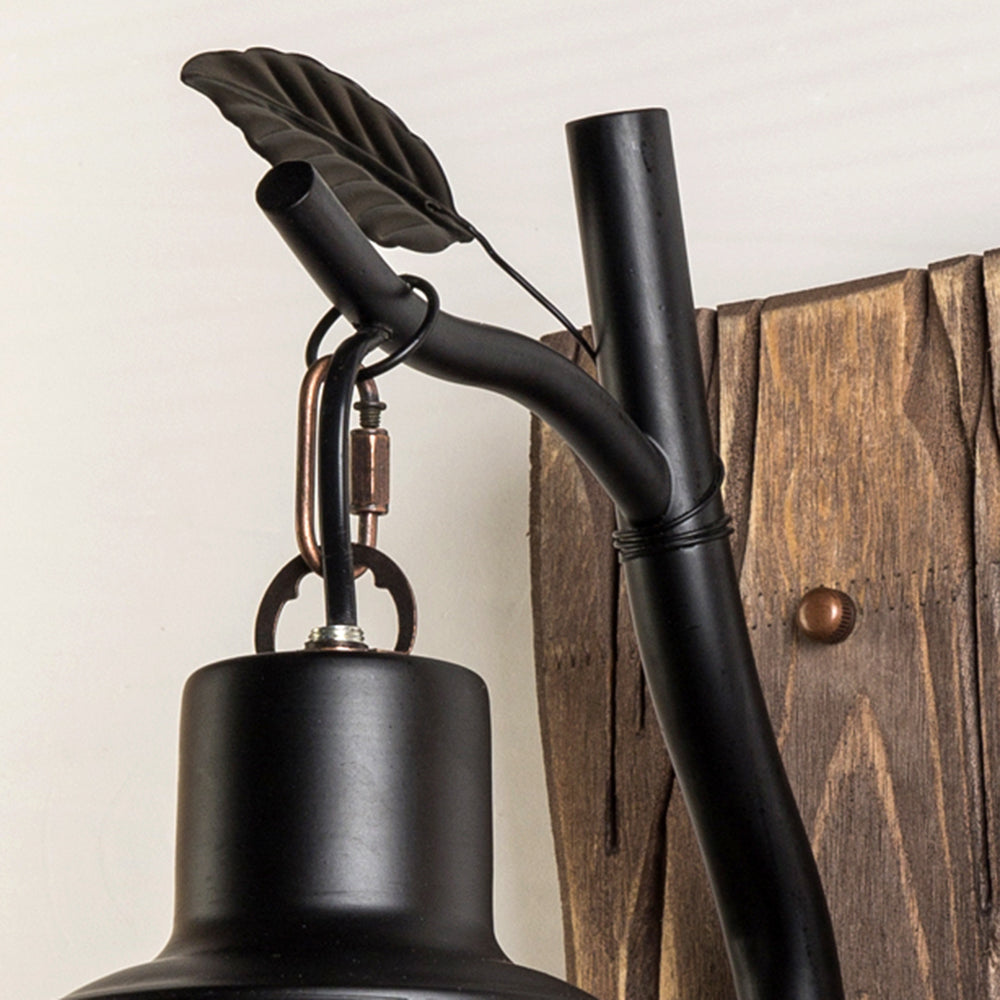 Austin Vintage Branches Lantern Wall Lamp, Metal/Wood, Black, Dining Room - Lumpaz