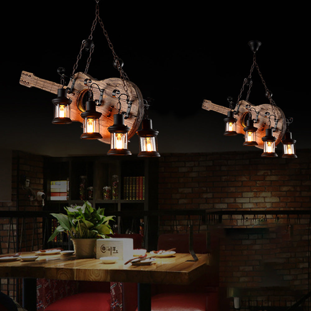 Austin Retro Guitar Metal & Wood Pendant Light, 4 Heads - Lumpaz