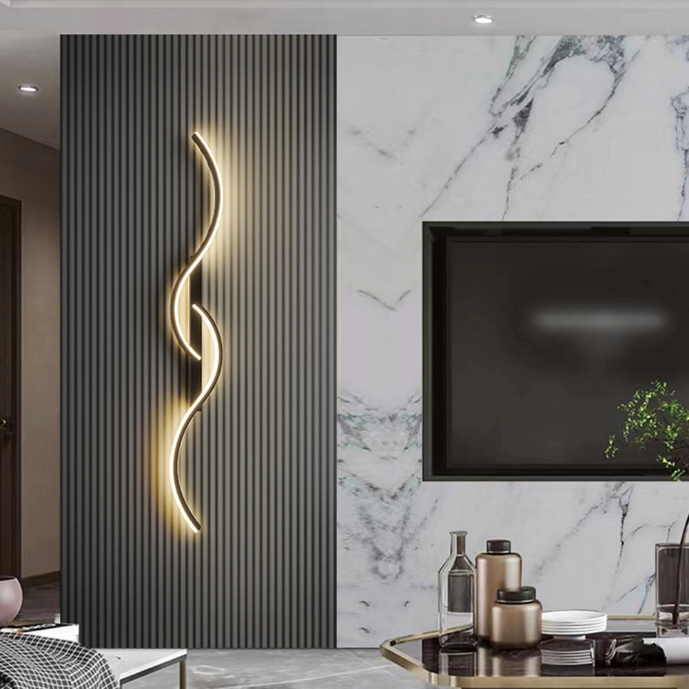 Modern Linear Wave Bedroom Wall Lamp Black/Gold Living Room - Lumpaz