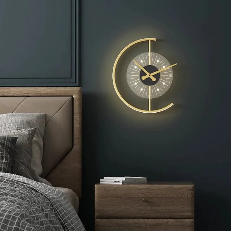 Nielsen Modern Clock Metal/Acrylic LED Wall Lamp, Black/Gold - Lumpaz