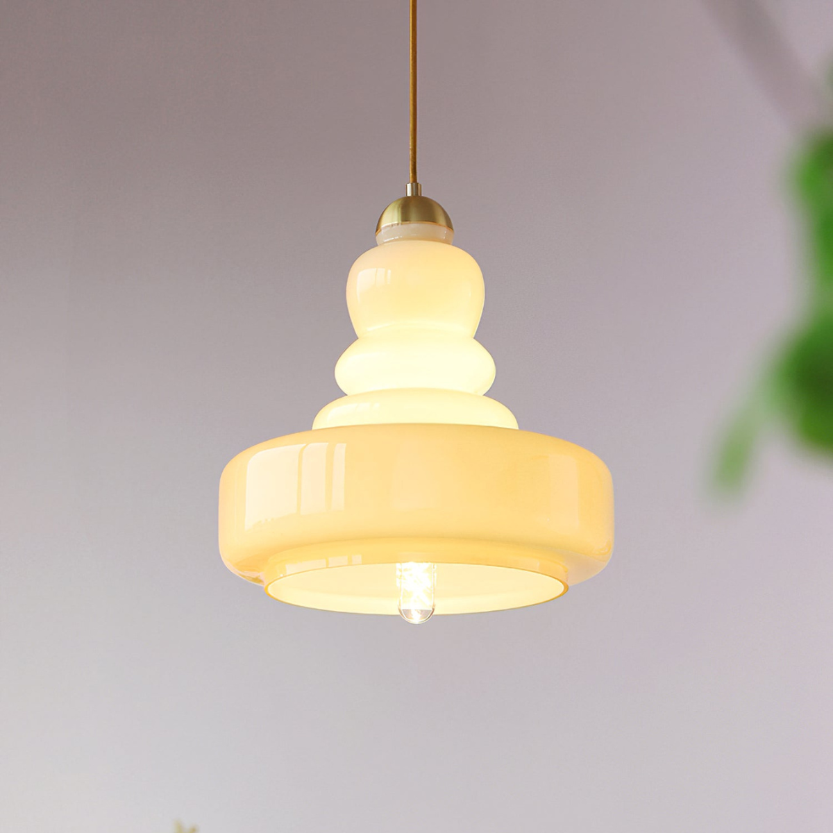 Morandi French Modern Kitchen Pendant Light Beige Glass/Metal Living Room - Lumpaz