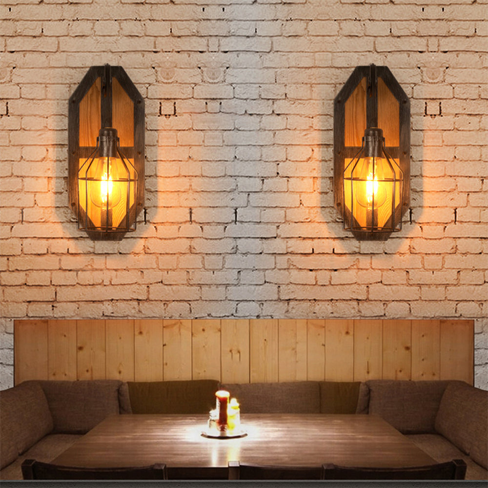 Austin Vintage Bird Cage Wood Metal Wall Lamp Dining Room/Bedroom - Lumpaz