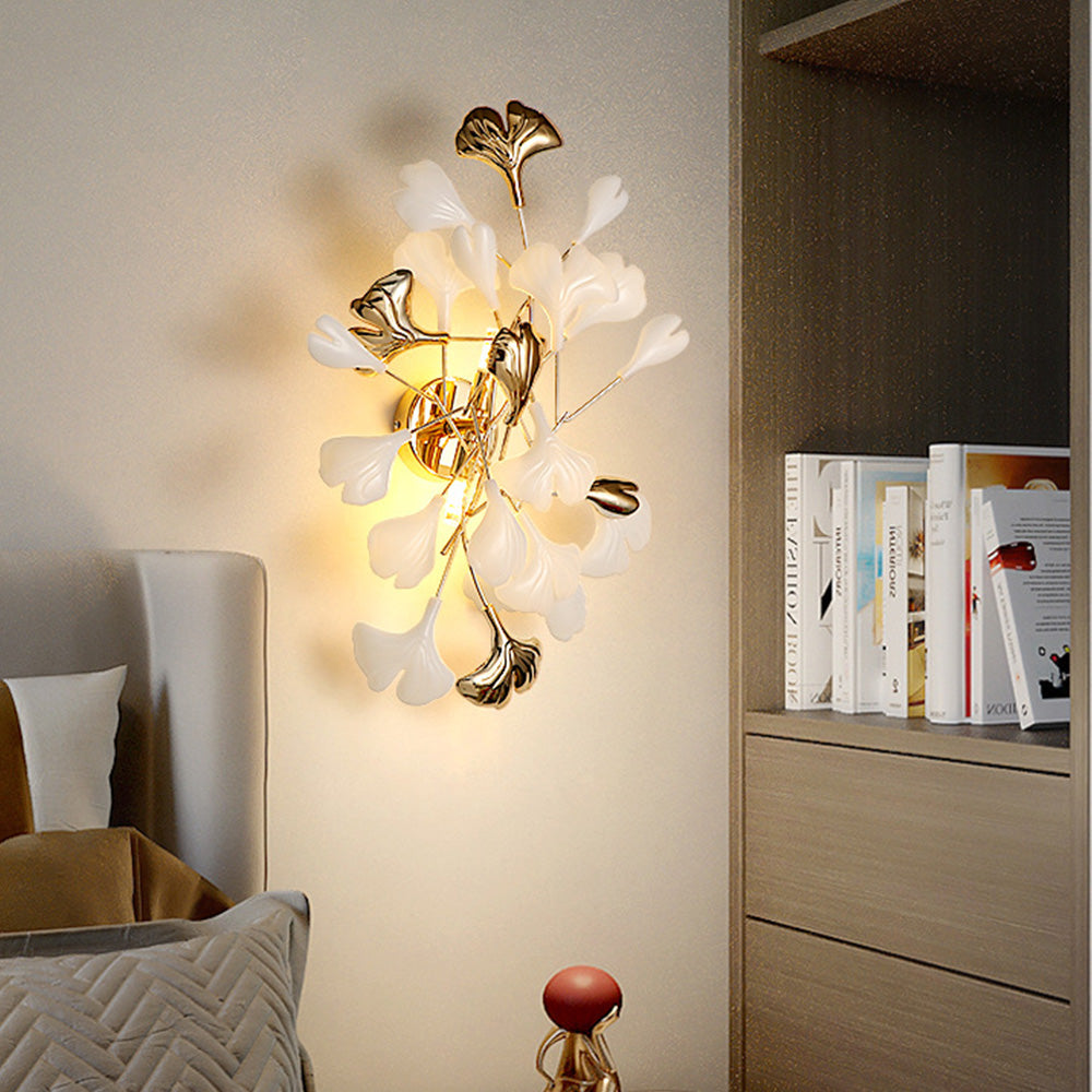 Olivia Decorative Flower Ceramic/Metal Wall Lamp White/Gold Bedroom - Lumpaz
