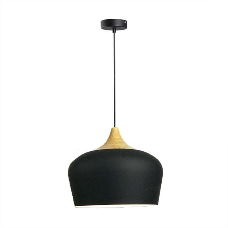 Nazifa Minimalist Metal/Wood Pendant Light, Black/White - Lumpaz