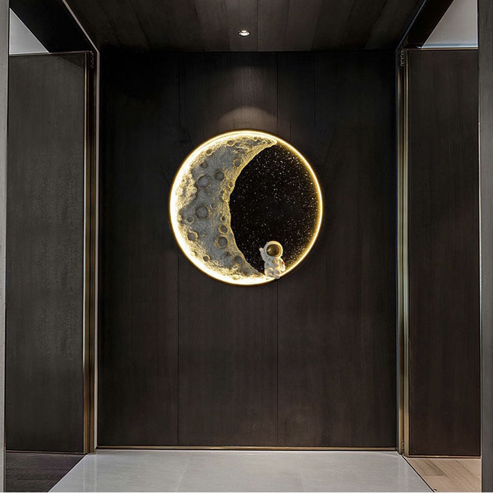 Elif Modern Astronaut Moon Metal Black Wall Lamp - Lumpaz
