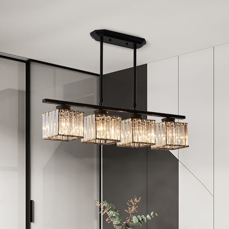 Kristy Crystal Square Pendant Light, Black & Gold, 3/4 Heads - Lumpaz
