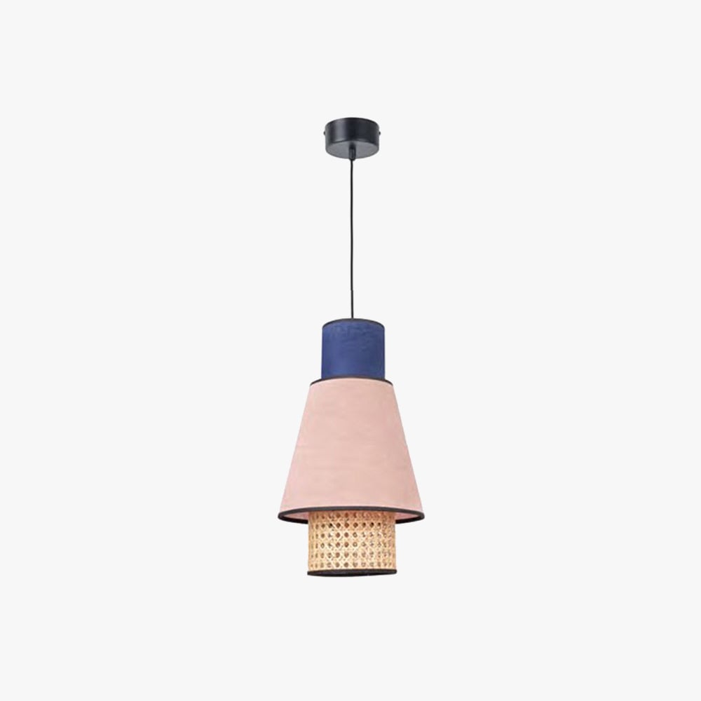Ritta Cylindrical Fabric/Rattan Pendant Light, Pink/Royal Blue - Lumpaz