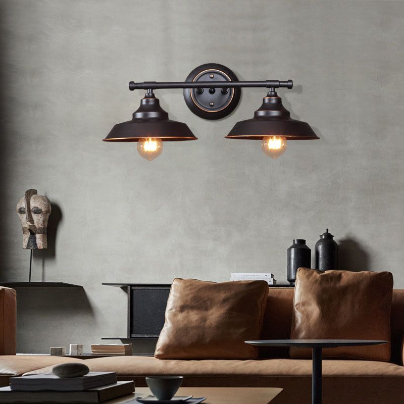 Alessio Retro Bowl-shaped Cast Metal Wall Lamp, Black - Lumpaz