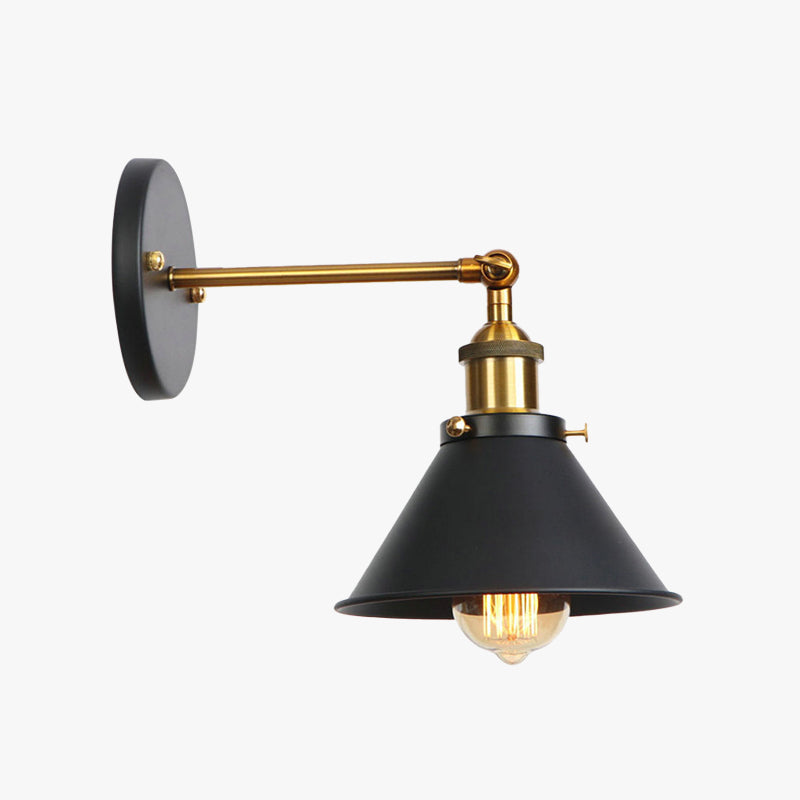 Brady Industrial Vintage Cone Metal Hanging Wall Lamp, Black/Gold/Silver - Lumpaz