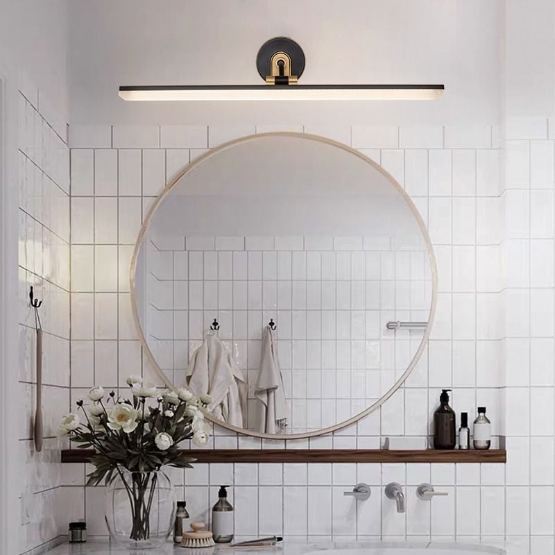 Leigh Industrial Linear Vanity Wall Lamp, Black/Brass, Bathroom - Lumpaz