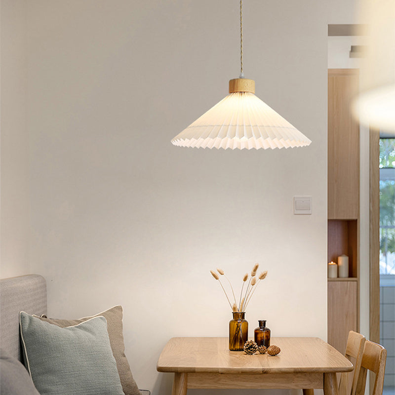 Ozawa Pendant Light Umbrella Shape Art, Wood, White, Bedroom - Lumpaz