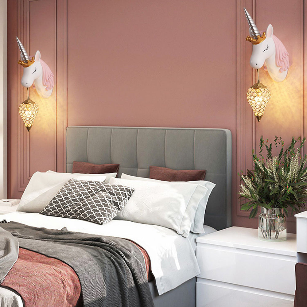 Minori Modern Unicorn/Strawberry Art Wall Lamp, Pink/Blue - Lumpaz