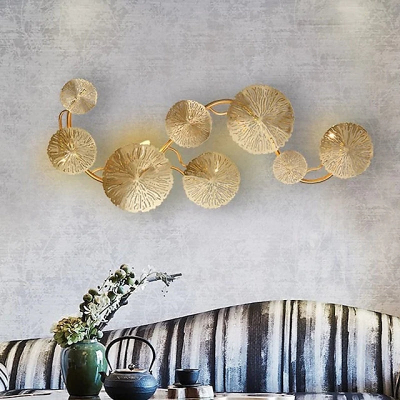 Knox Modern Metal Round Lotus Leaf Wall Lamp, Gold - Lumpaz