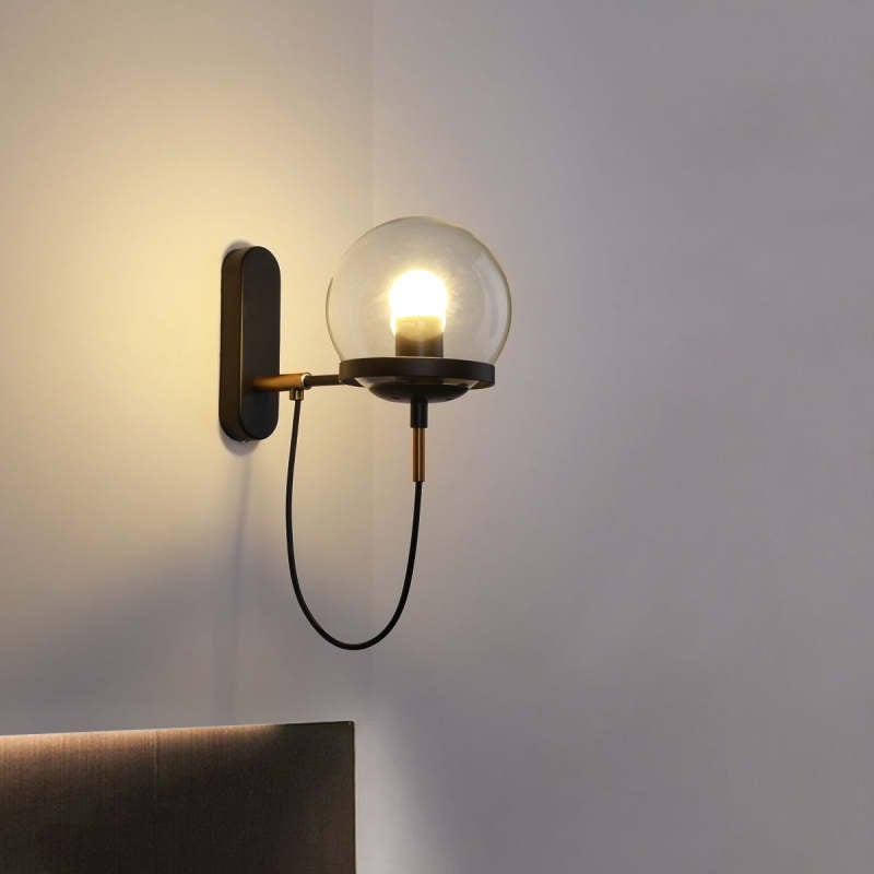 Alessio Rustic Retro Glass Globe Wall Lamp, Black/Bronze - Lumpaz