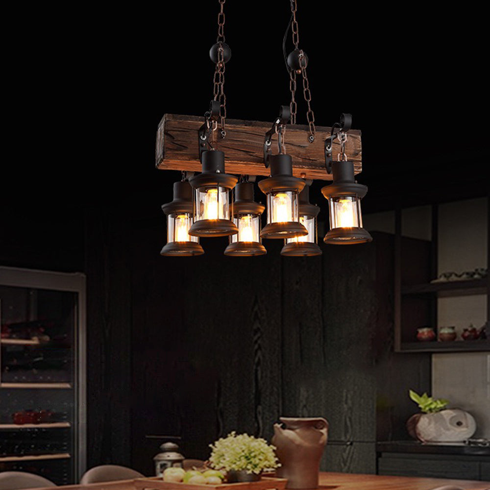Austin Retro Rectangular Metal/Wood Lantern Pendant Light - Lumpaz