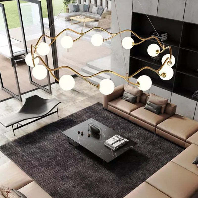 Valentina Modern Designe Wave Metal/Glass Pendant Light, White/Gold - Lumpaz