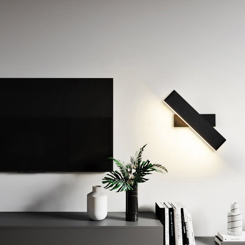 Aqsa Modern Rectangular Metal Rotatable Wall Lamp, Black/Gold/Brown - Lumpaz