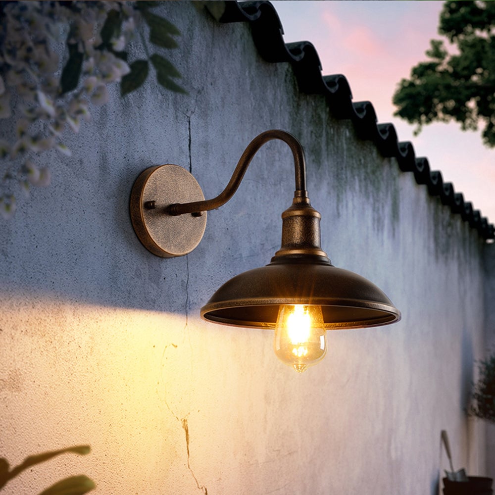 Alessio Rustic Bowl Shaped Metal Outdoor Wall Lamp, Antique Brass - Lumpaz