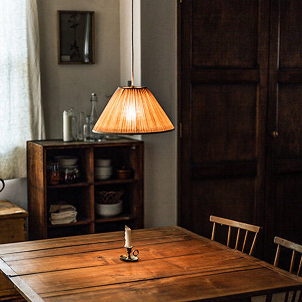 Renée Pleated Pendant Light Wabi Sabi, Metal/Fabric, Living Room - Lumpaz