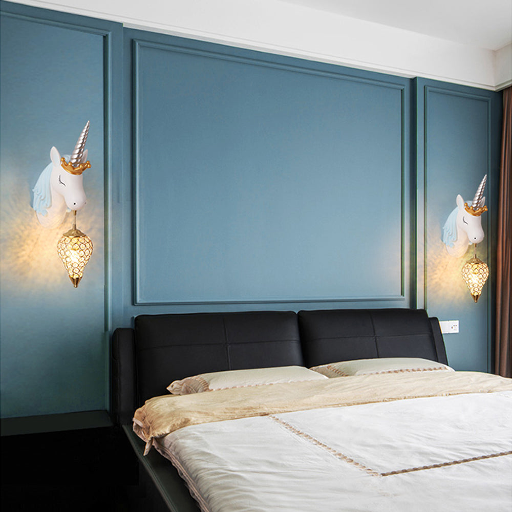 Minori Modern Unicorn/Strawberry Art Wall Lamp, Pink/Blue - Lumpaz