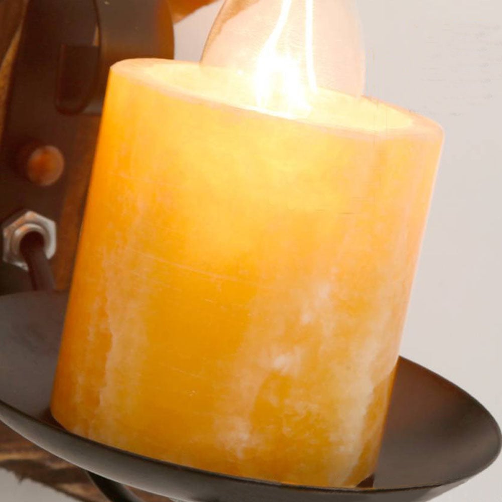 Austin Vintage Candle & Lantern LED Wall Lamp, Wood/Metal, Gold, Bedroom - Lumpaz