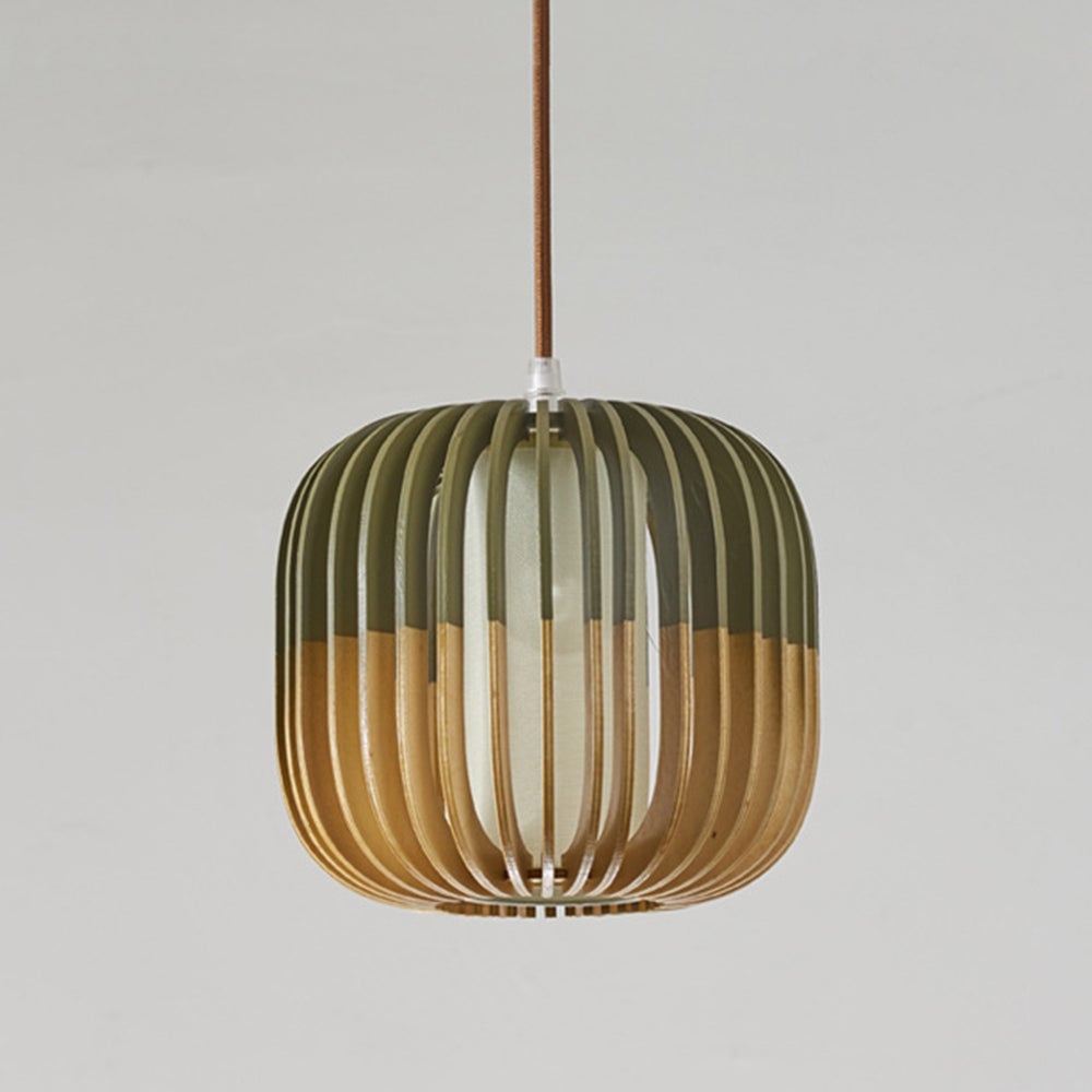 Ozawa Modern Birdcage Wood/Fabric Pendant Light - Lumpaz