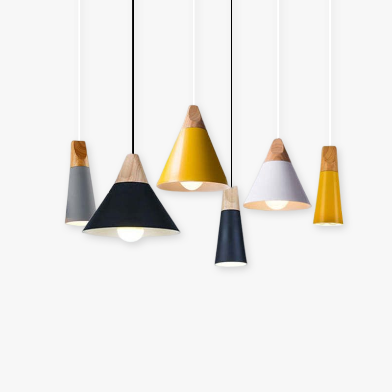 Morandi Multi-Shaped Wood And Metal Pendant Light, 6 Colors - Lumpaz