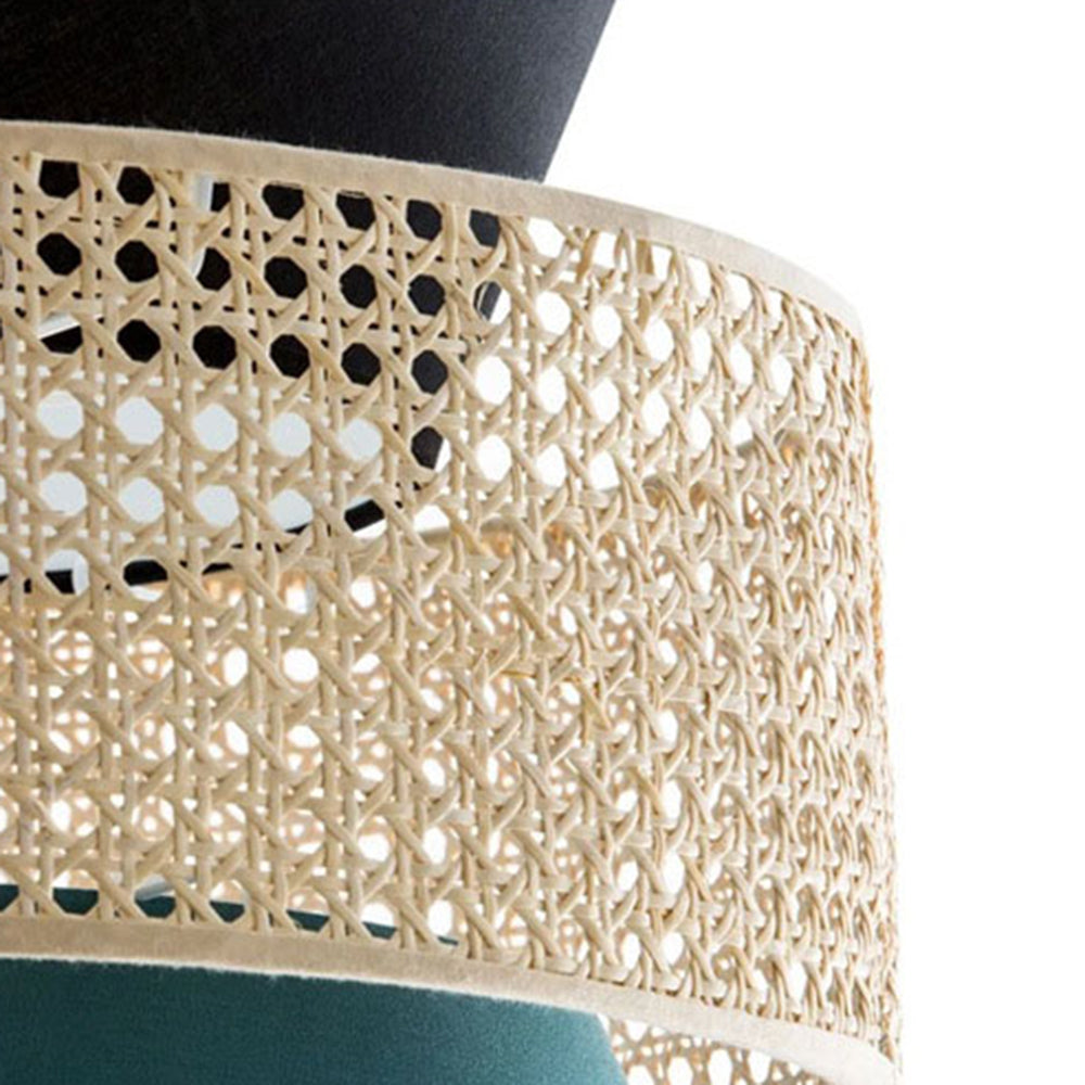 Ritta Retro Rattan/Fabbric Pendant Light, Dark Green - Lumpaz