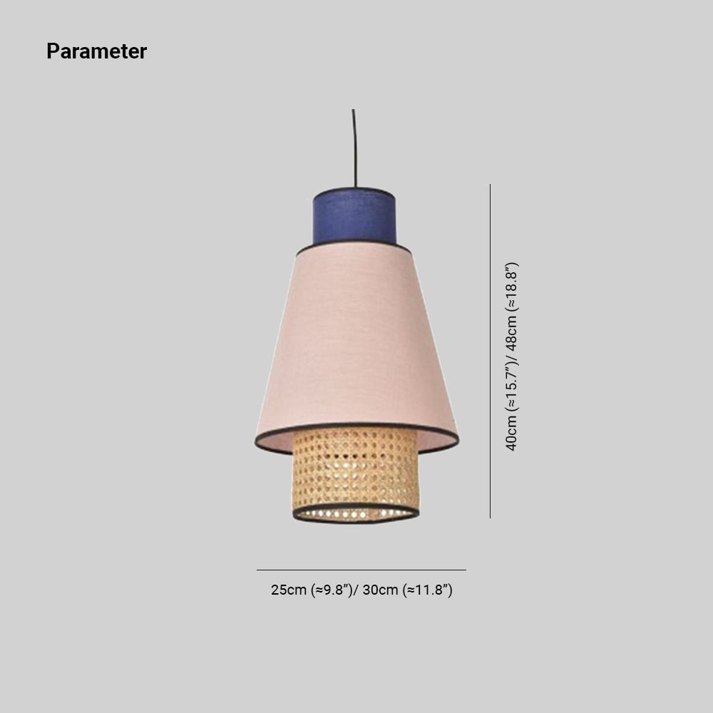 Ritta Cylindrical Fabric/Rattan Pendant Light, Pink/Royal Blue - Lumpaz