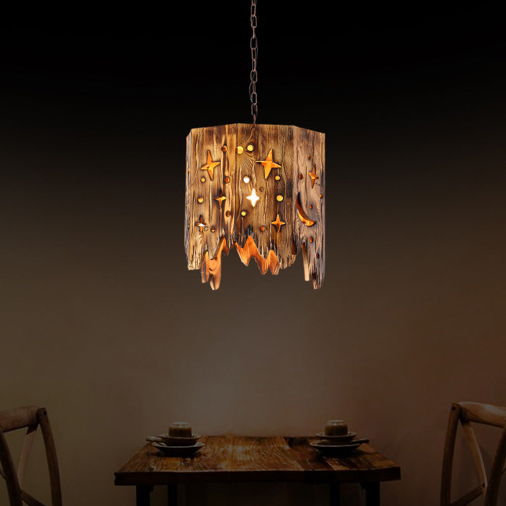 Austin Retro Starry Metal & Wood Pendant Light - Lumpaz