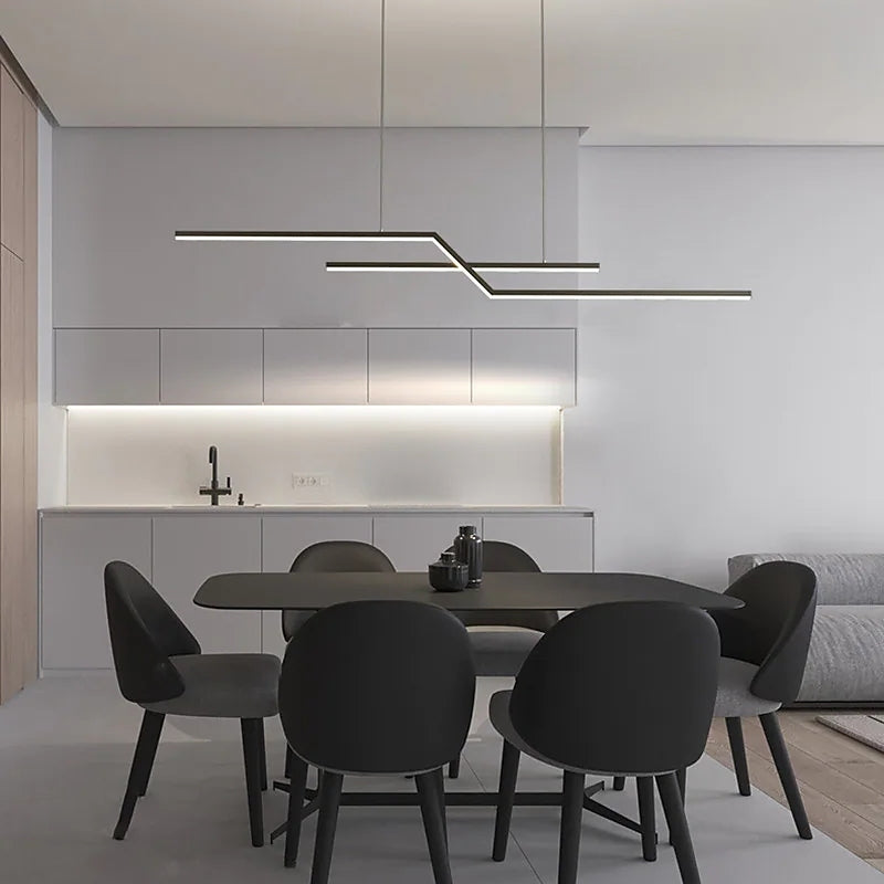 Parallel Fold Linear Pendant Light, Black/Gold, Living Room - Lumpaz