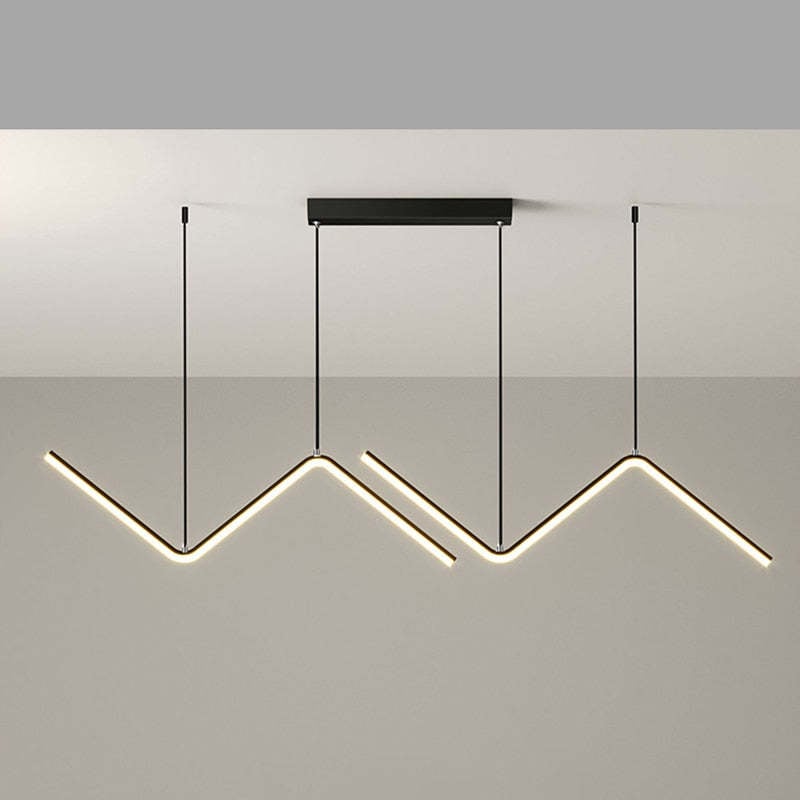 Modern Wavy Linear Pendant Light Double, Black/Gold - Lumpaz