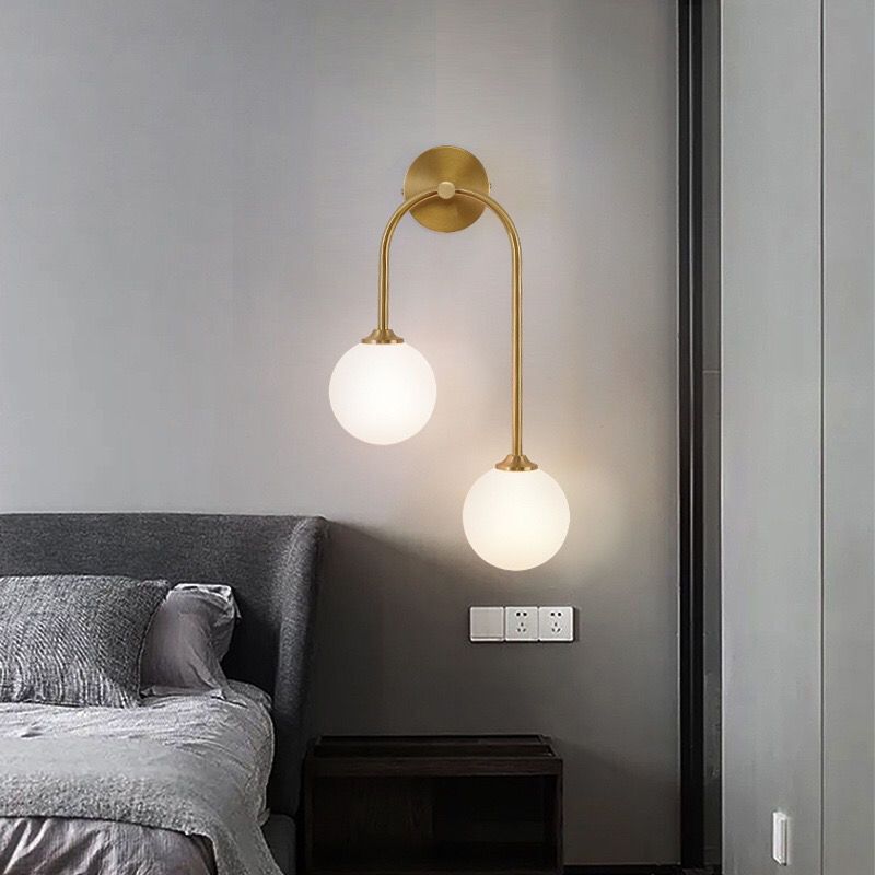 Valentina Modern Arc Globe Glass Wall Lamp, Brass, Living Room - Lumpaz
