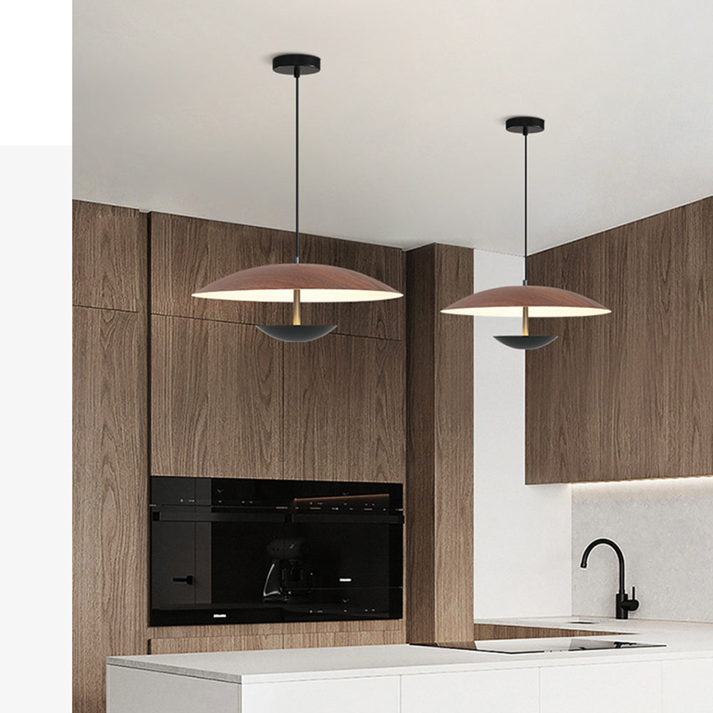 Carins Nordic LED Frisbee Pendant Light Wood Brown Bedroom - Lumpaz