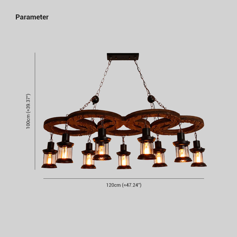 Austin Vintage 5 Ring Metal/Wood Pendant Light, Walnut - Lumpaz