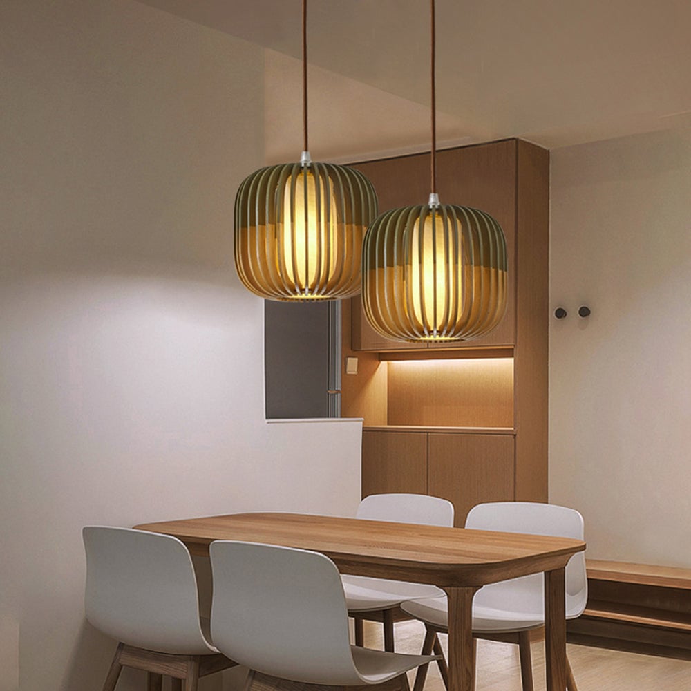 Ozawa Modern Birdcage Wood/Fabric Pendant Light - Lumpaz