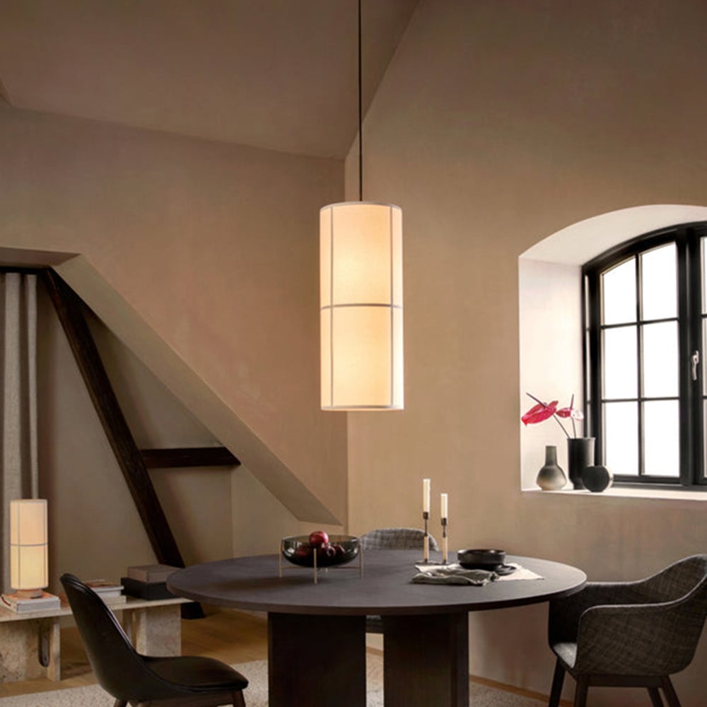 Renée Cylinder Pendant Light, Lantern, Fabric, Japanese - Lumpaz