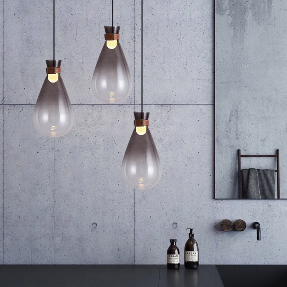 Hailie Minimalist Teardrop Shaped Glass Pendant Light, Smoke Gray/White - Lumpaz