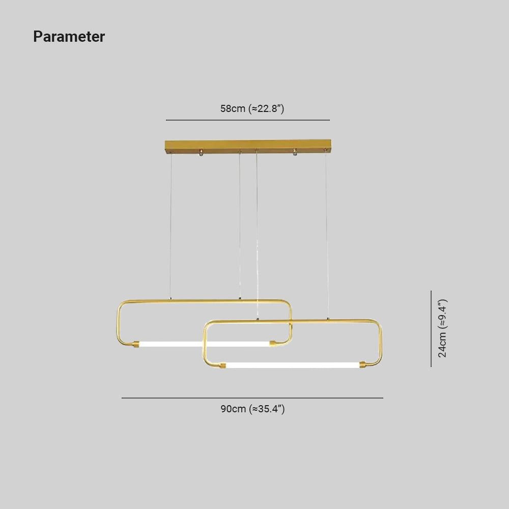 Bouvet Modern Minimalist Double-Rectangular Metal/Acrylic Pendant Light, Black/Gold - Lumpaz