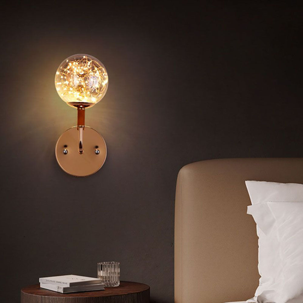 Valentina Wall Lamp Starry Globe Art Deco, Black/Gold, Bedroom - Lumpaz