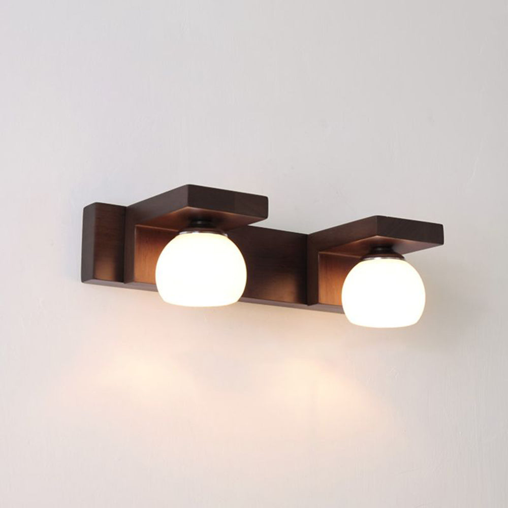 Ozawa Vintage Mirror Front Vanity Wall Lamp, Wood/Glass, Brown - Lumpaz