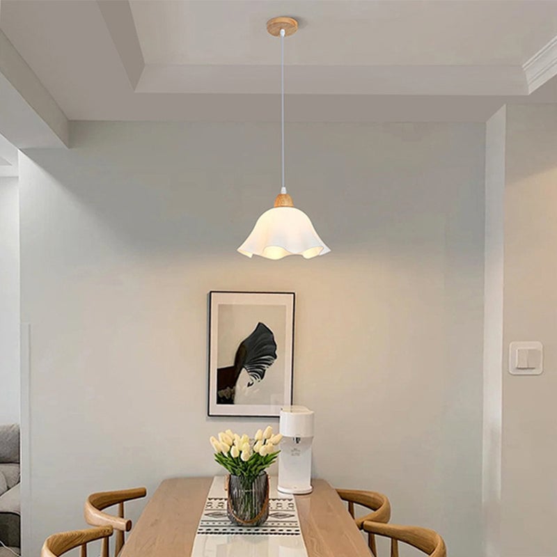 Ozawa Minimalist Flower Acrylic/Wood Pendant Light, White - Lumpaz