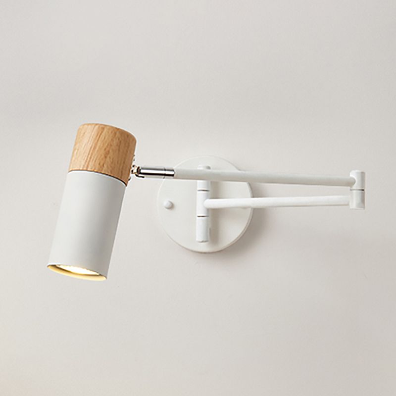 Ozawa Nordic Can Shaped Adjustable Wall Lamp, Metal/Wood, White - Lumpaz