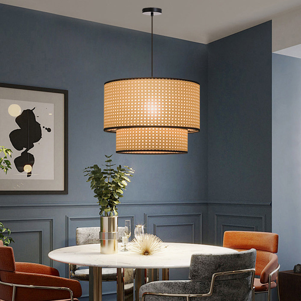 Ritta Japanese Rattan Pendant Light, Double-Layer - Lumpaz