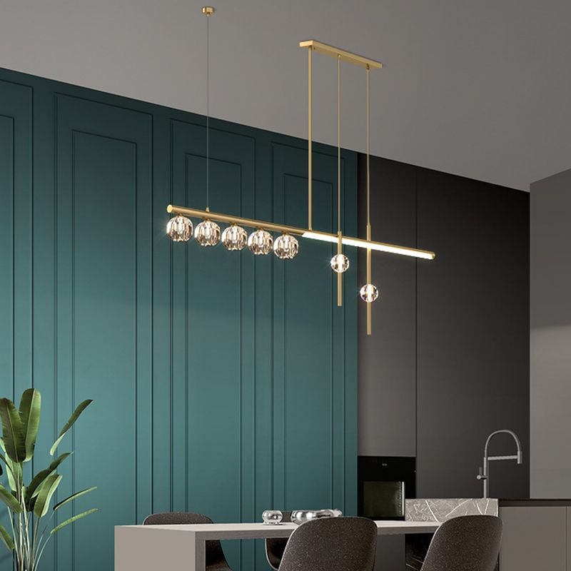 Kirsten Metal & Crystal Pendant Light, Gold - Lumpaz