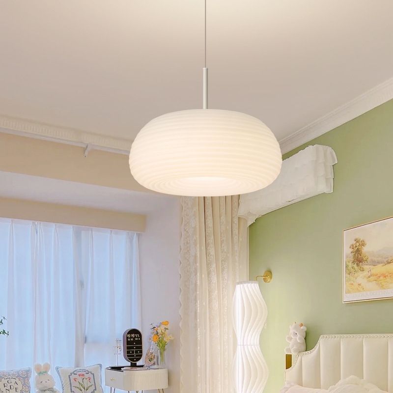 Renée Drum Shape White Pendant Light, Metal & Acrylic - Lumpaz