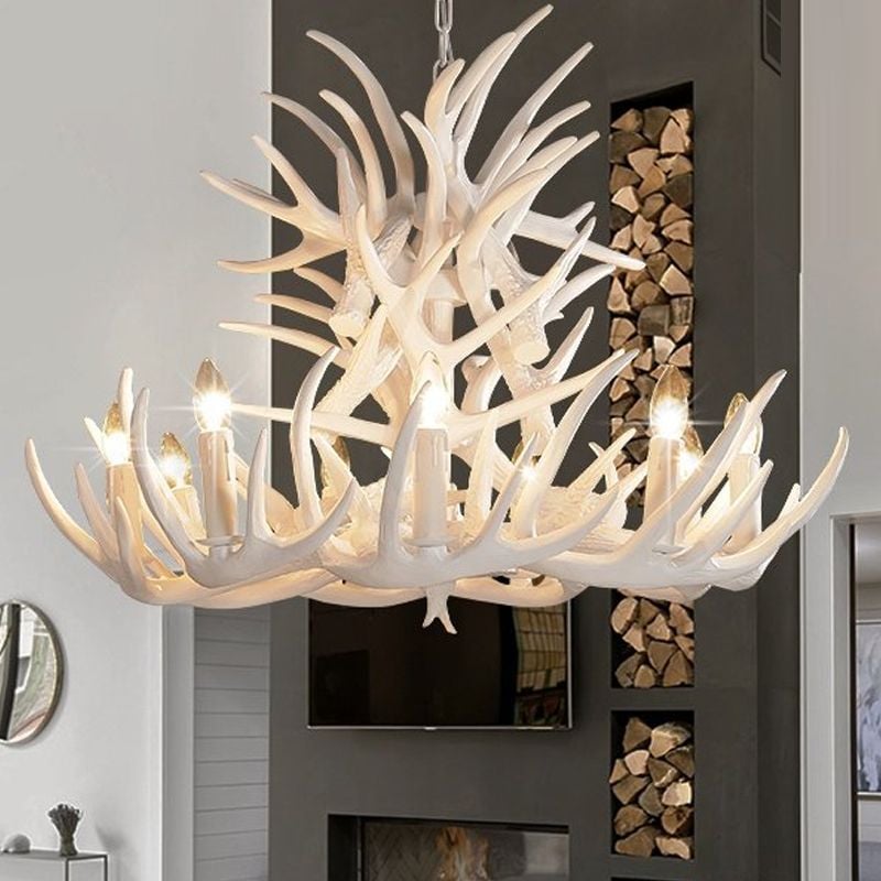 Silva Rustic Antler Metal/Resin Chandelier White Dining Room - Lumpaz