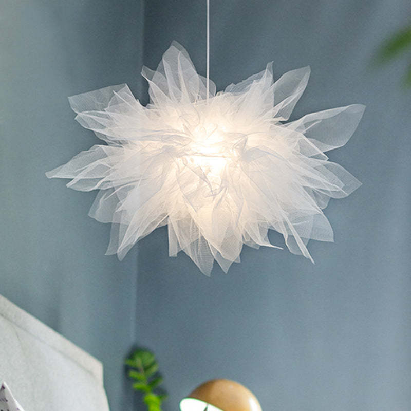 Bella Modern Flower Fabric Pendant Light, Bedroom, White - Lumpaz