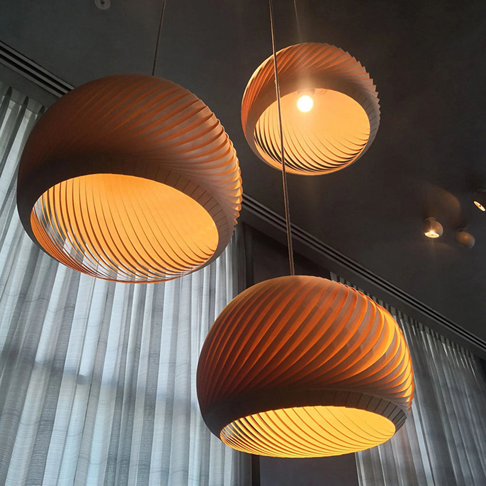 Ozawa Farmhouse Semi Metal Pendant Light, Brown/Wood - Lumpaz